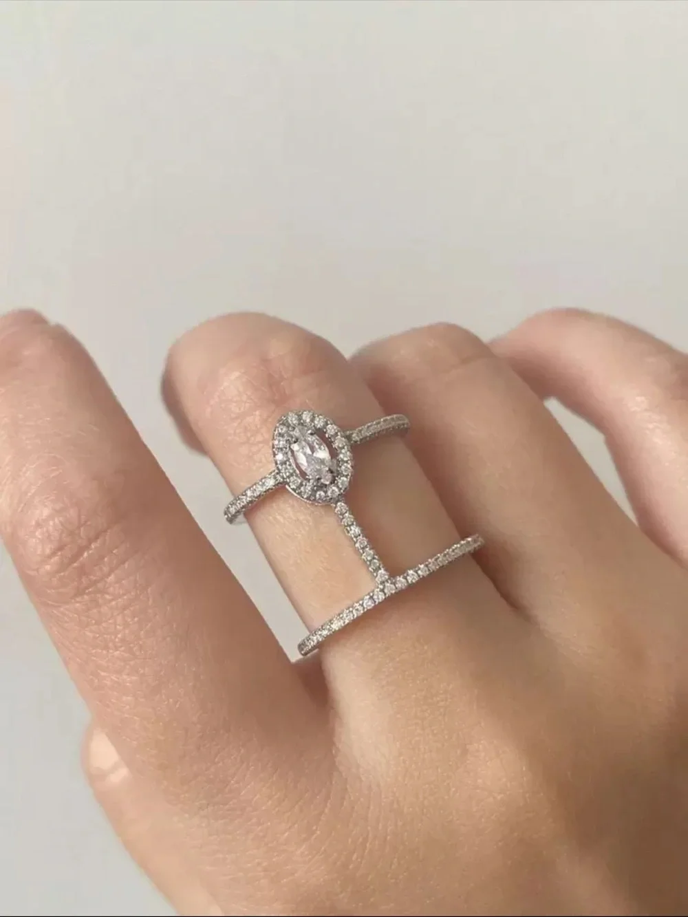 Anthropologie Silver Marquise Double-Band Halo Ring